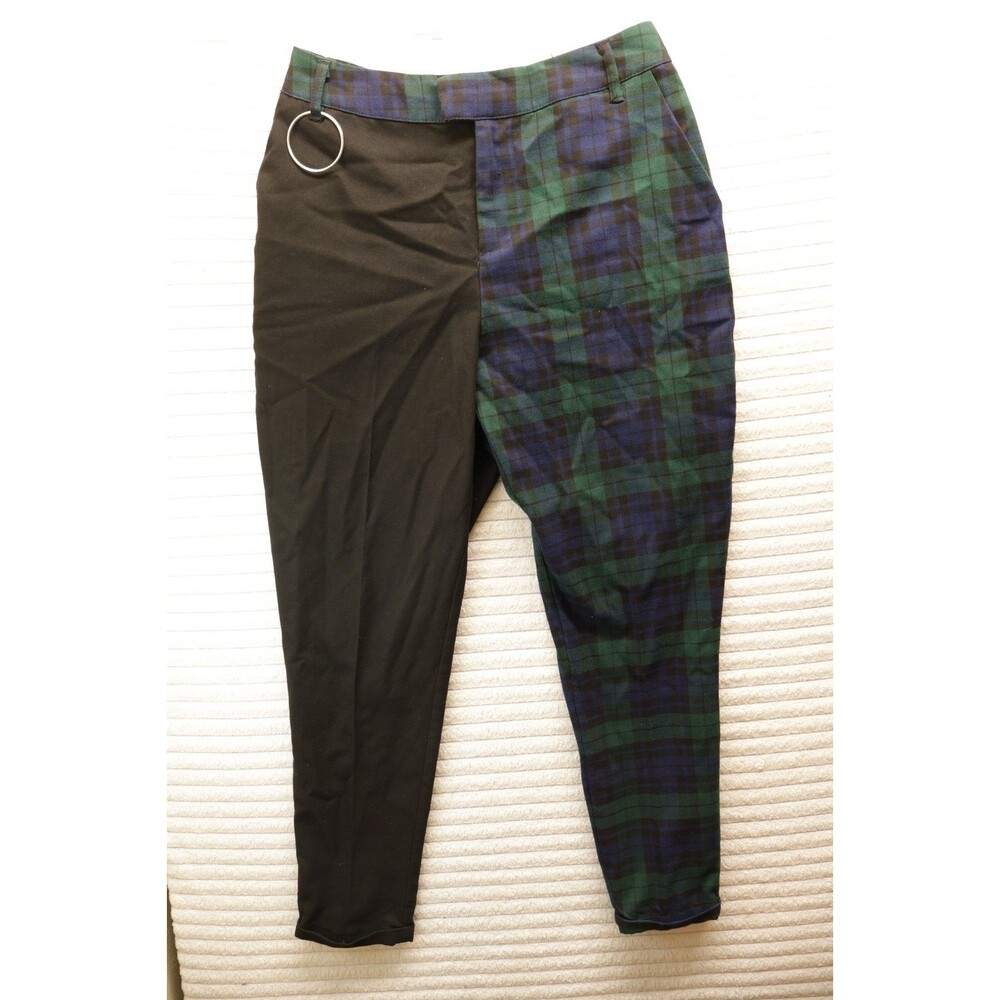 Hot Topic Green Blue Black Plaid Pants Size Med 1/2 half ring goth high waist